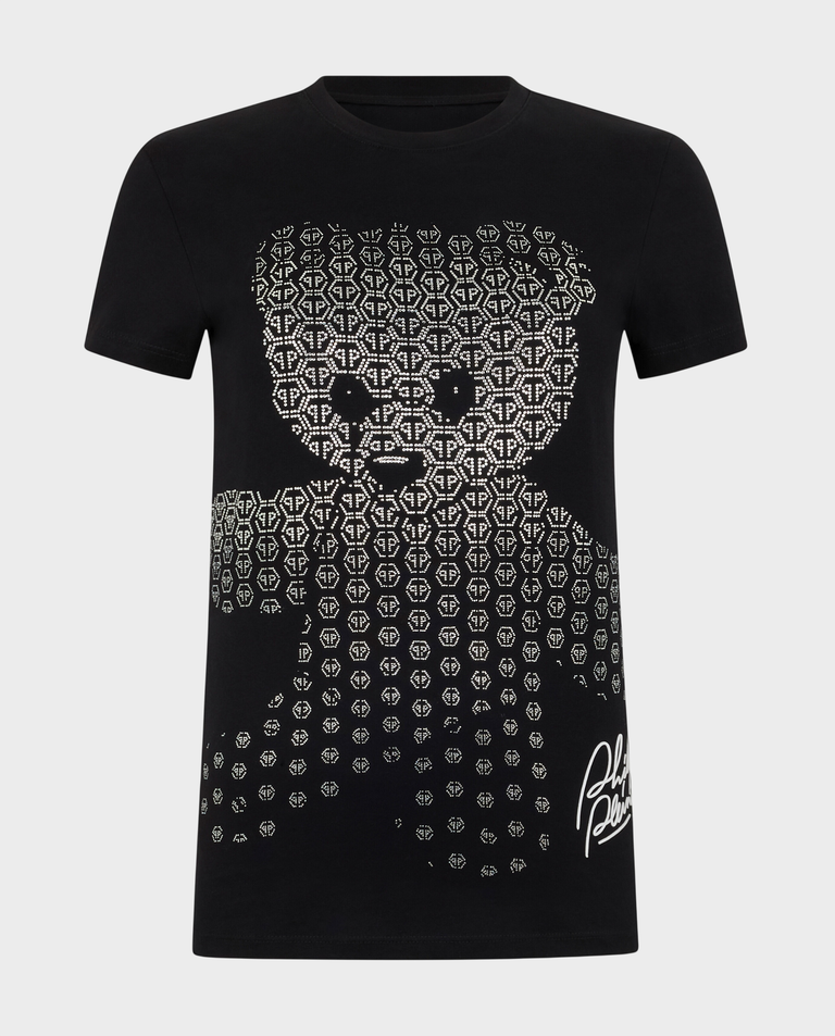 Czarny t-shirt z motywem misia