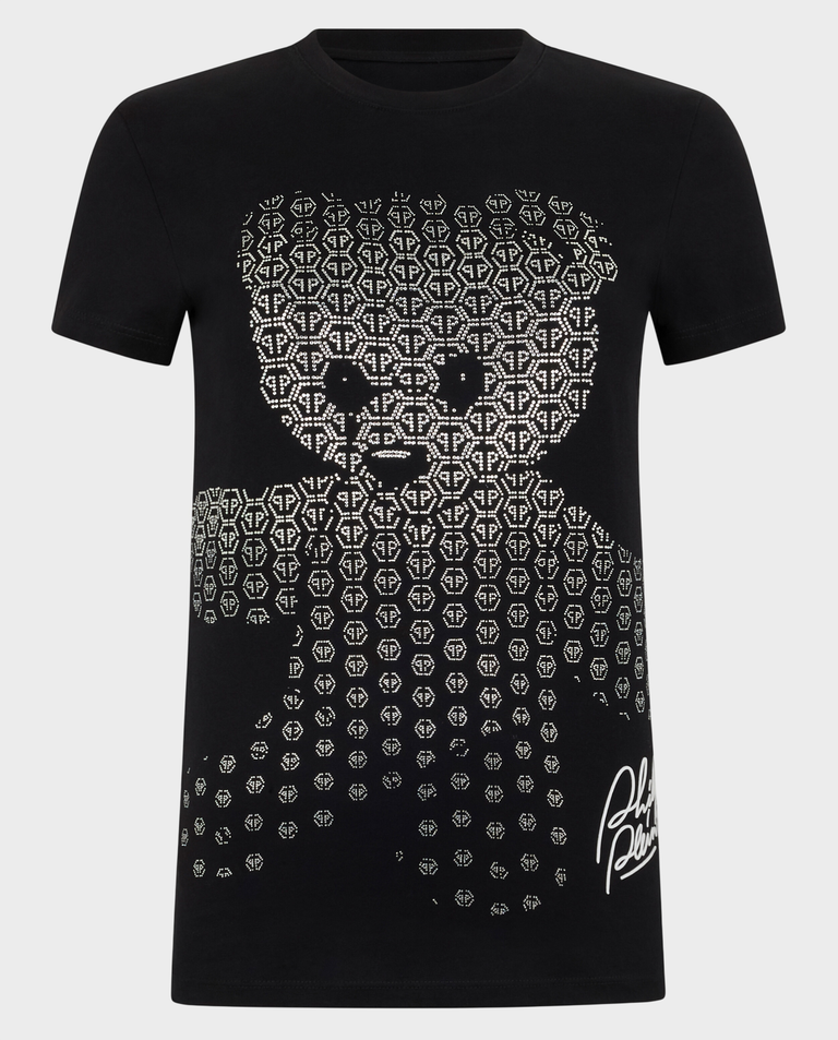 Czarny t-shirt z motywem misia