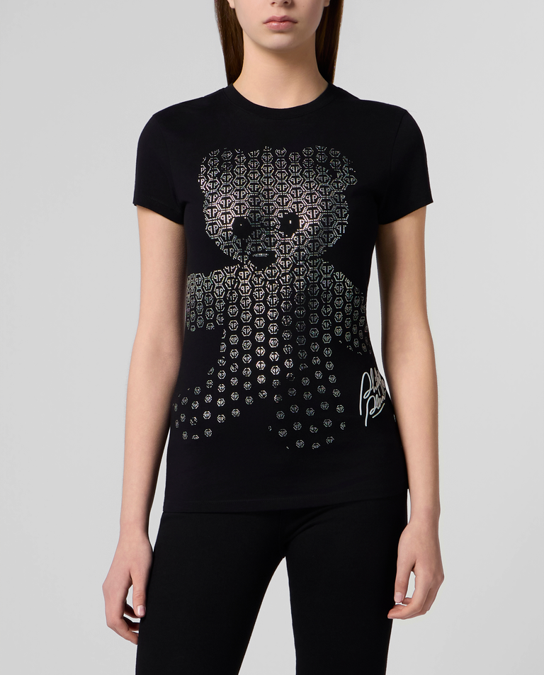 Czarny t-shirt z motywem misia
