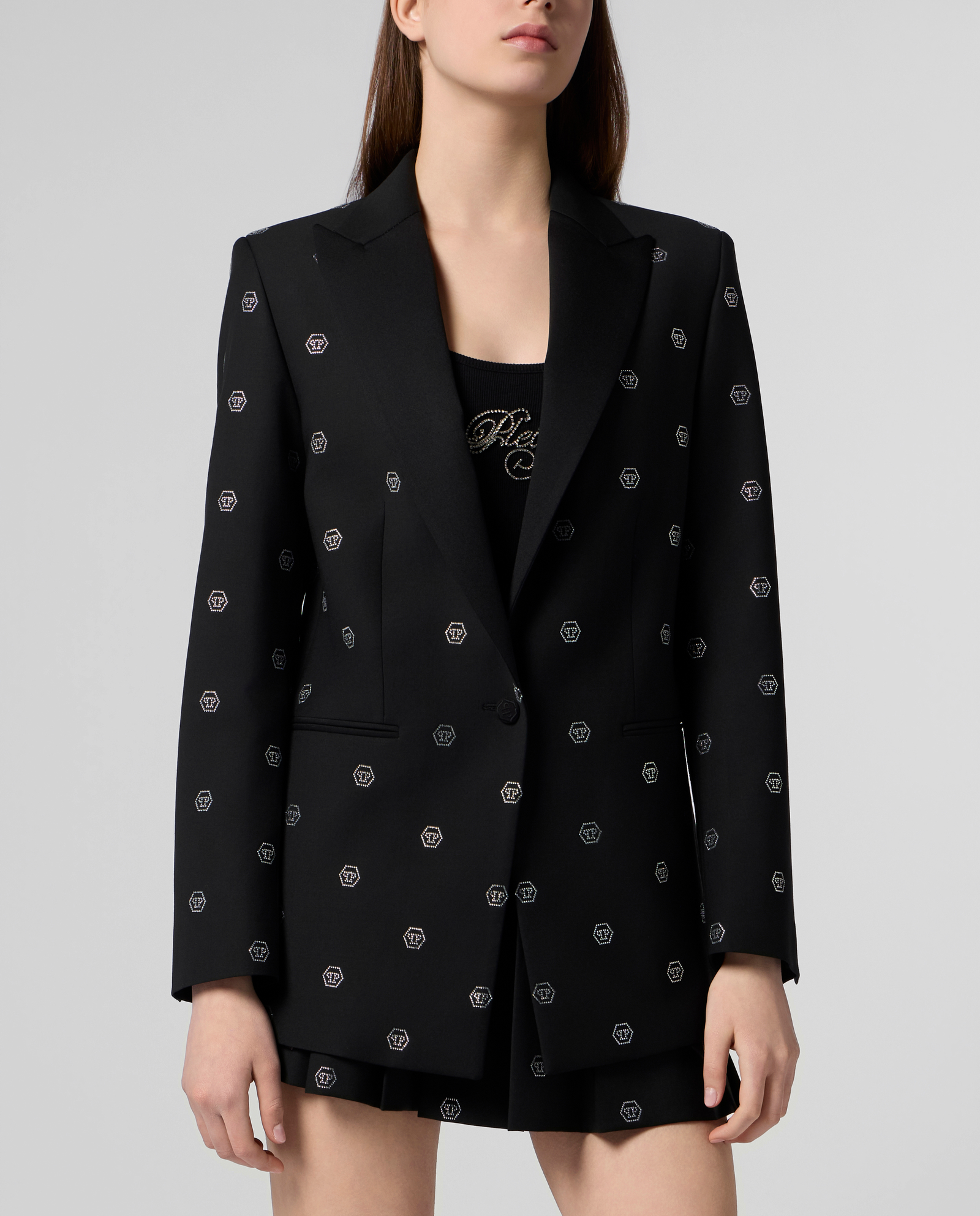 Czarna marynarka z monogramem Strass - Image #1
