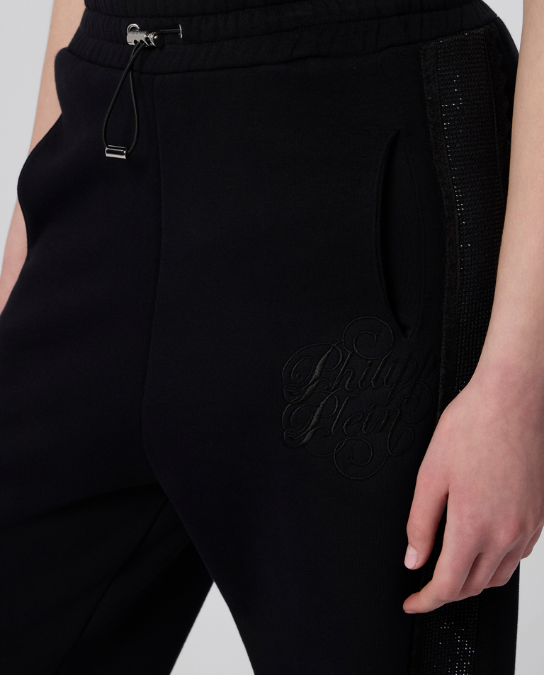 Czarne spodnie dresowe z lampasami Strass Band - Image #4