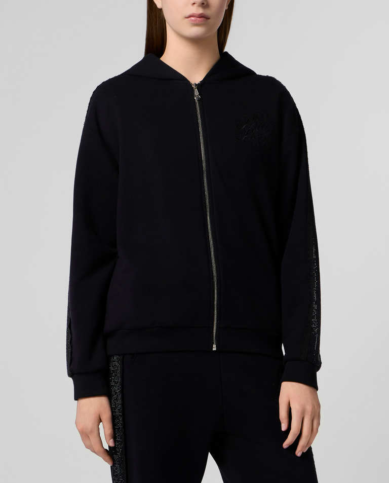 Czarna bluza z kapturem Strass