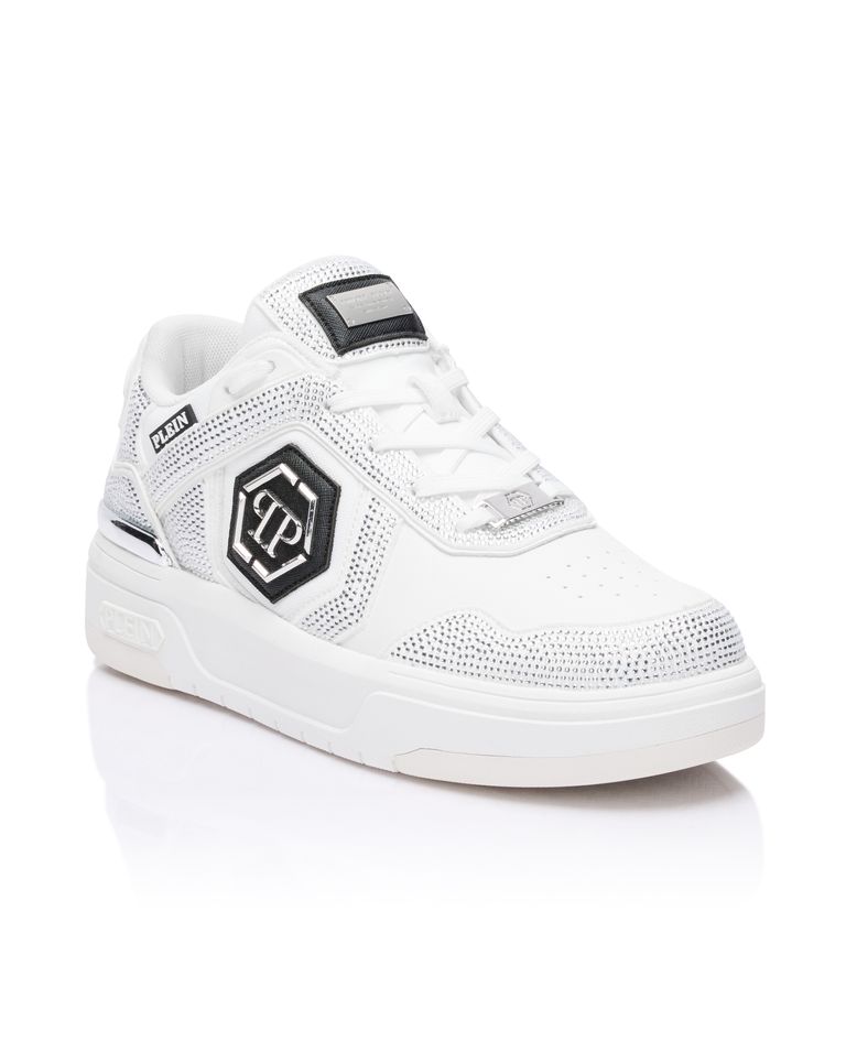 Białe sneakersy z kryształkami SK8R Strass