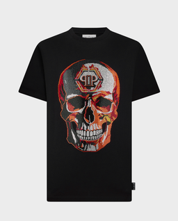 Czarny t-shirt z kryształkami Lava Skull Stones - Image #0