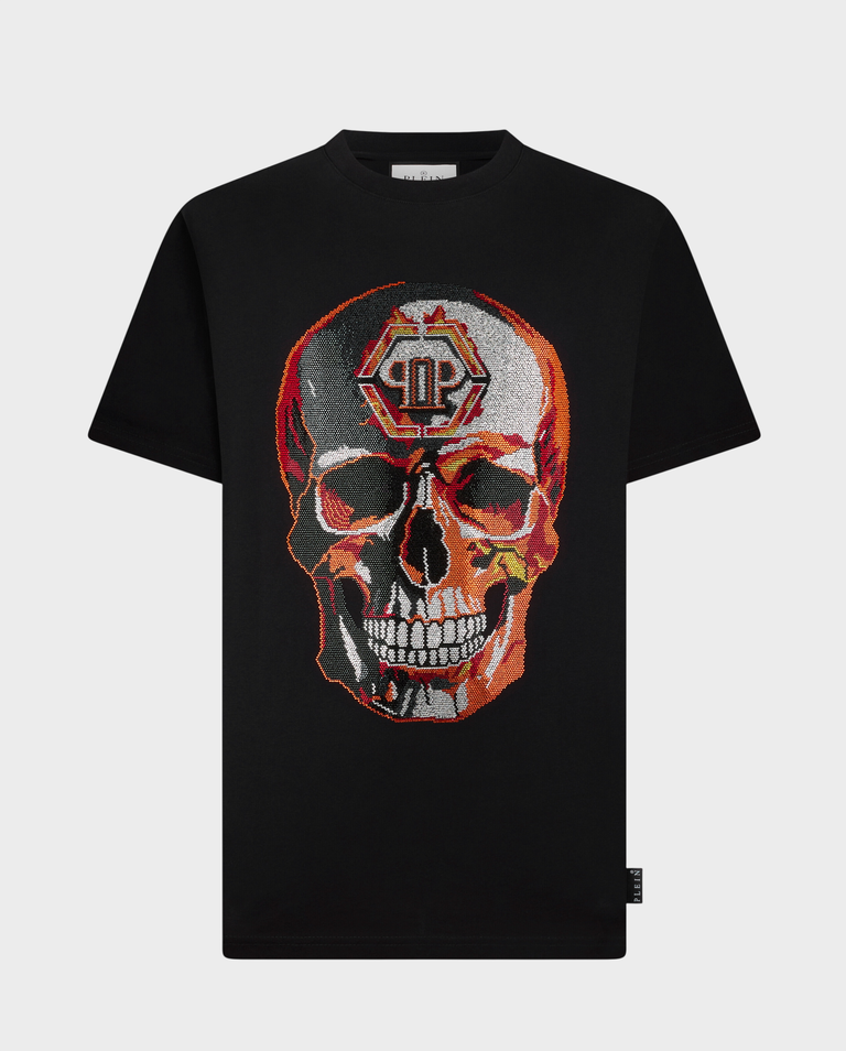 Czarny t-shirt z kryształkami Lava Skull Stones