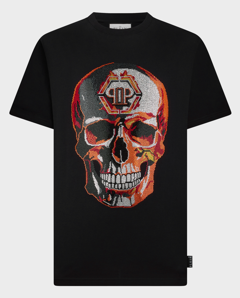 Czarny t-shirt z kryształkami Lava Skull Stones