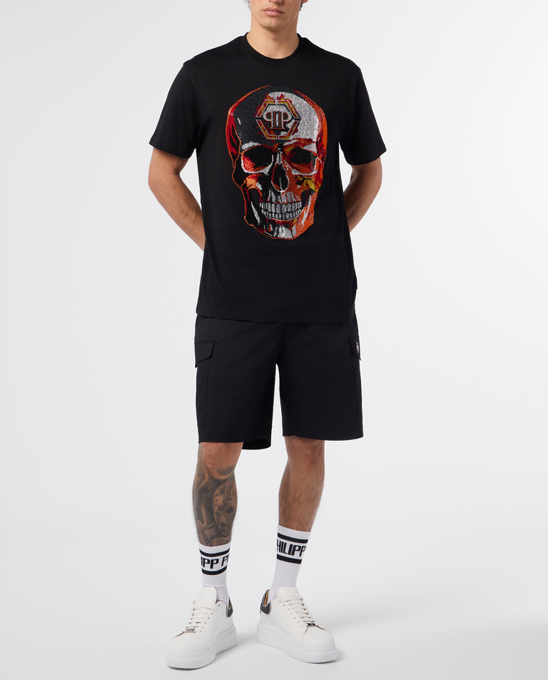 Czarny t-shirt z kryształkami Lava Skull Stones - Image #3