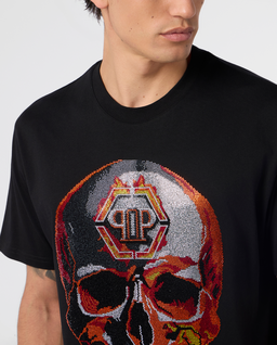 Czarny t-shirt z kryształkami Lava Skull Stones - Image #4
