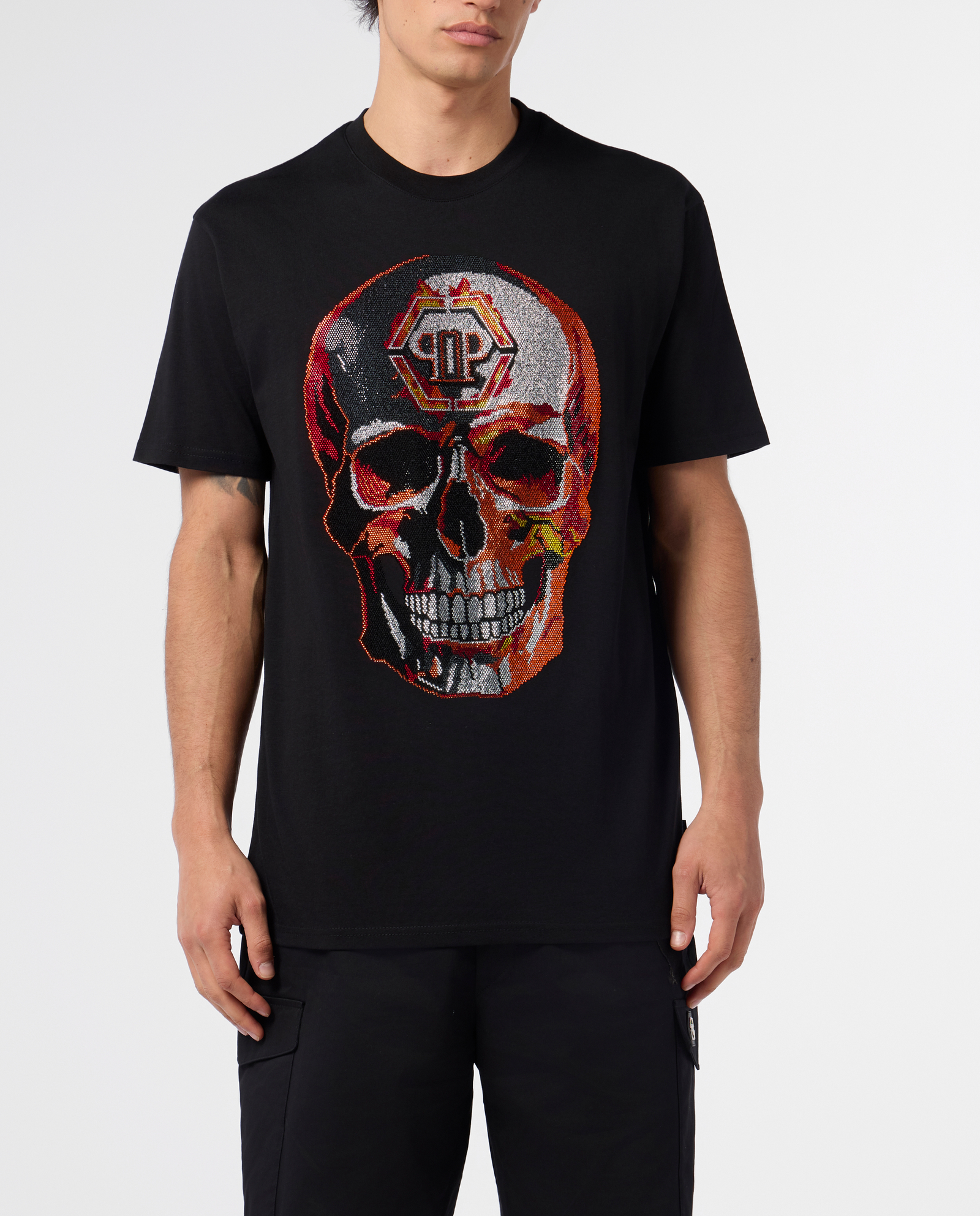 Czarny t-shirt z kryształkami Lava Skull Stones - Image #1