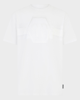 Biały t-shirt z logo Hexagon - Image #0