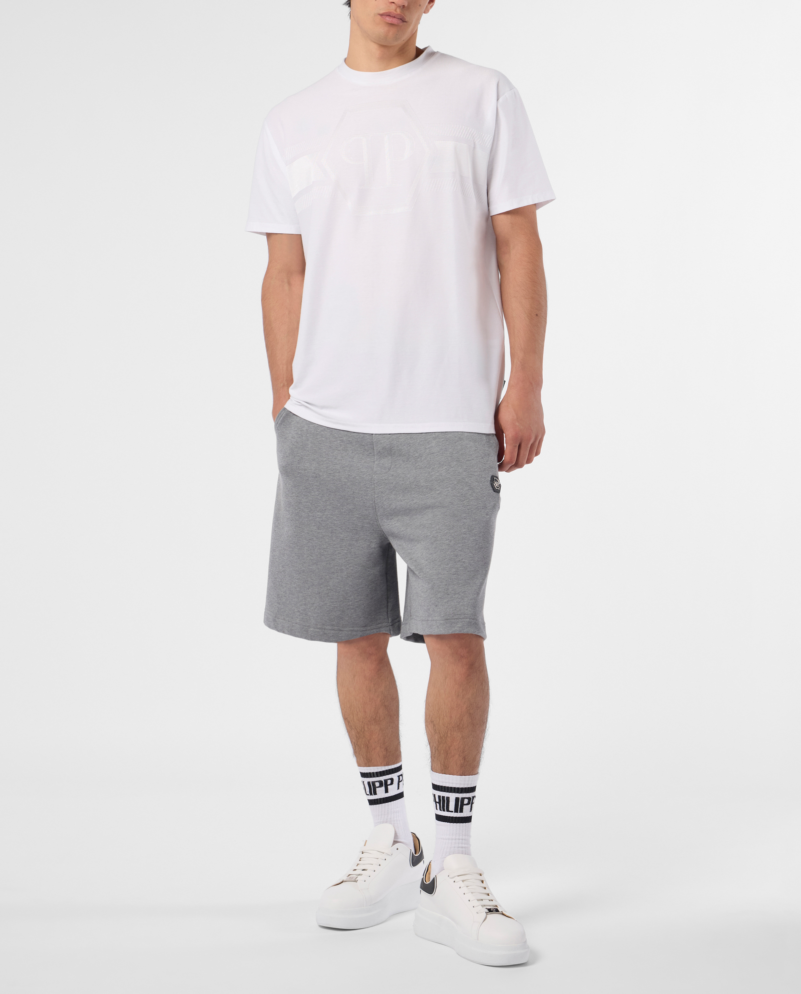 Biały t-shirt z logo Hexagon - Image #3
