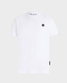 Biały t-shirt z naszywką z logo - Image #0
