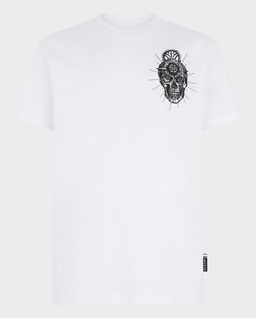 Biały t-shirt z motywem czaszki - Image #0