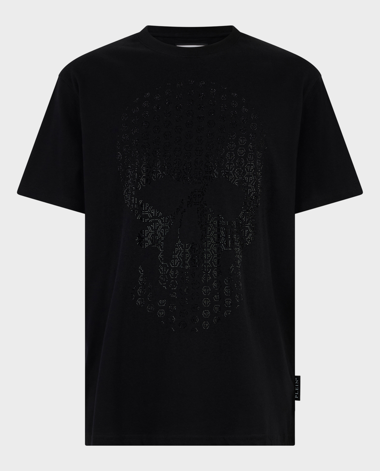 Czarny t-shirt z kryształkami Skull Strass