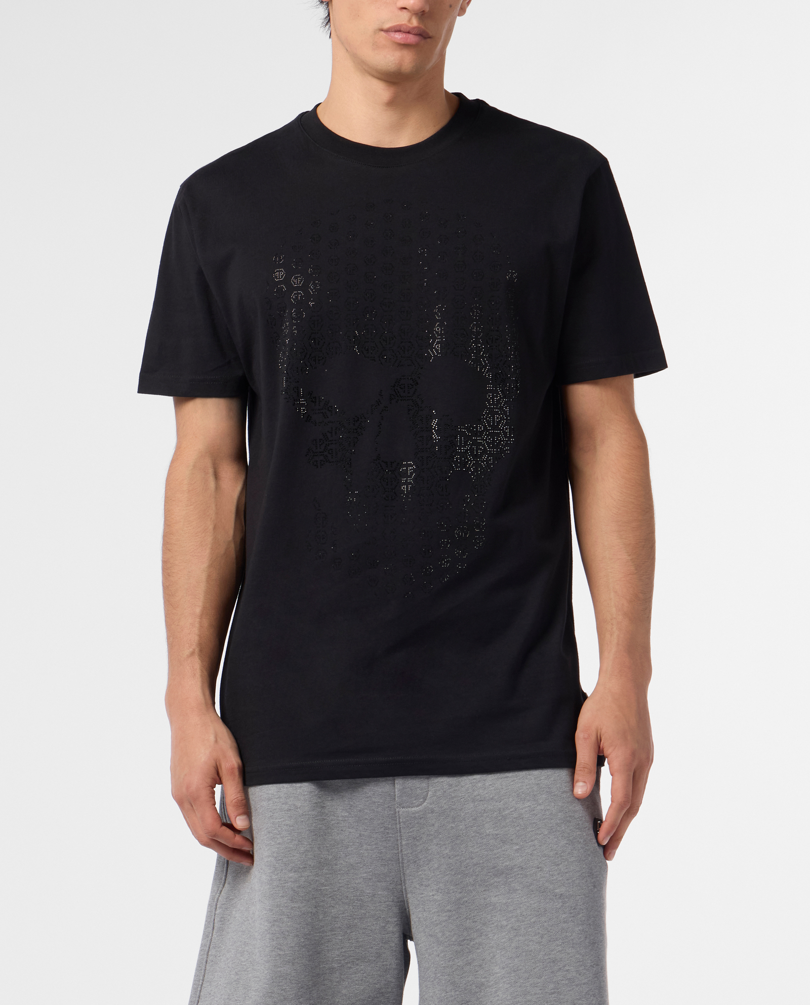 Czarny t-shirt z kryształkami Skull Strass - Image #1