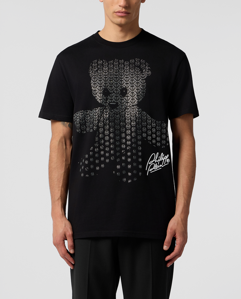 Czarny t-shirt z kryształkami Teddy Strass