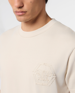 Beżowy t-shirt z logo - Image #4