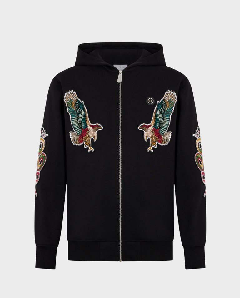 Czarna bluza z ozdobnymi naszywkami Tattoo