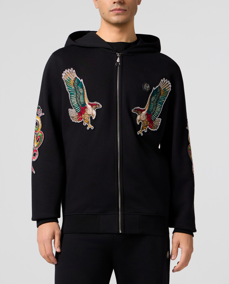 Czarna bluza z ozdobnymi naszywkami Tattoo