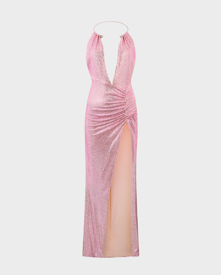 Różowa sukienka Piercing Strass