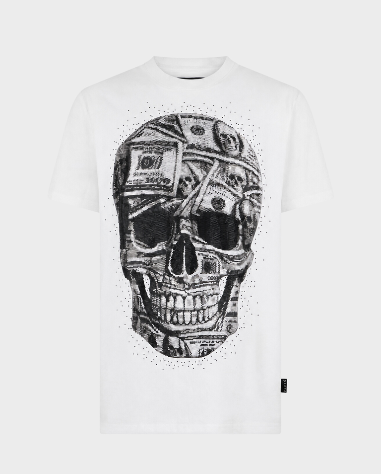 Biały t-shirt z motywem czaszki