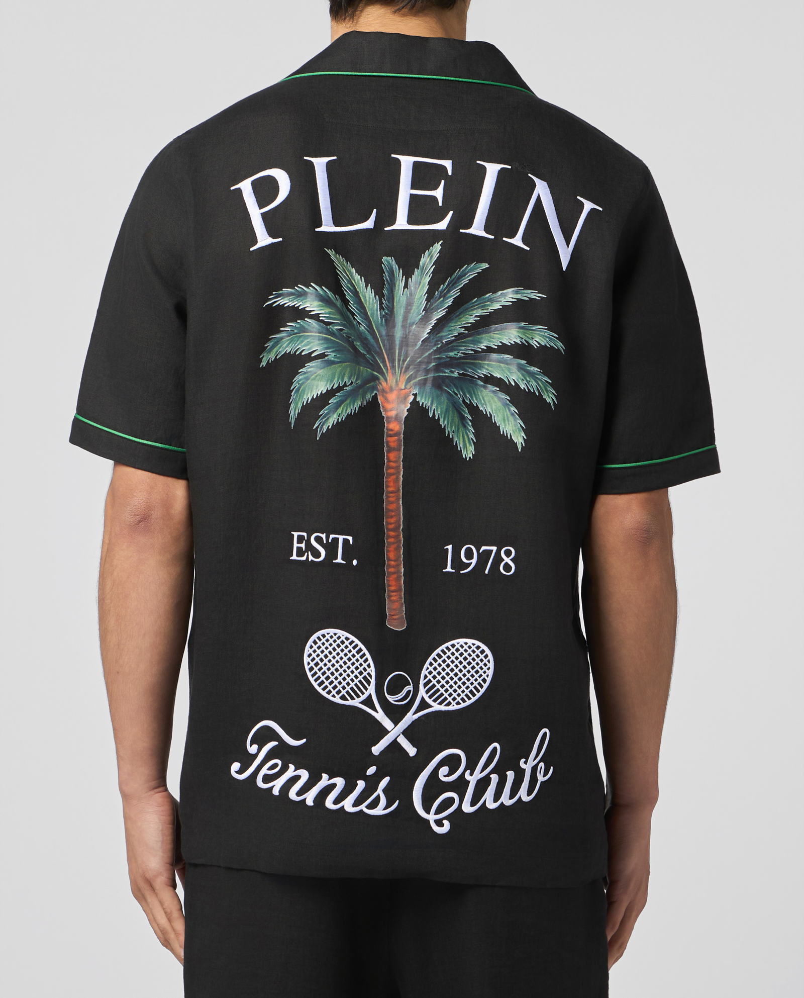 Czarna lniana koszula z printem Tennis - Image #1