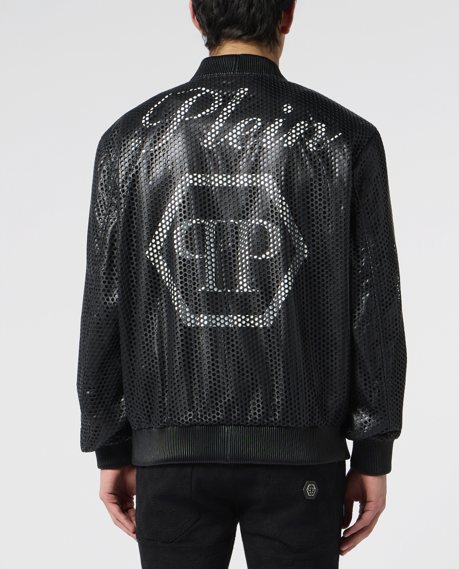Czarna skórzana kurtka z logo - Image #2