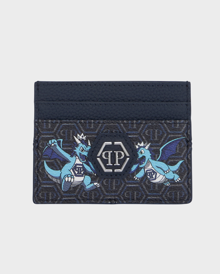 Granatowe etui na karty z monogramem Dragons