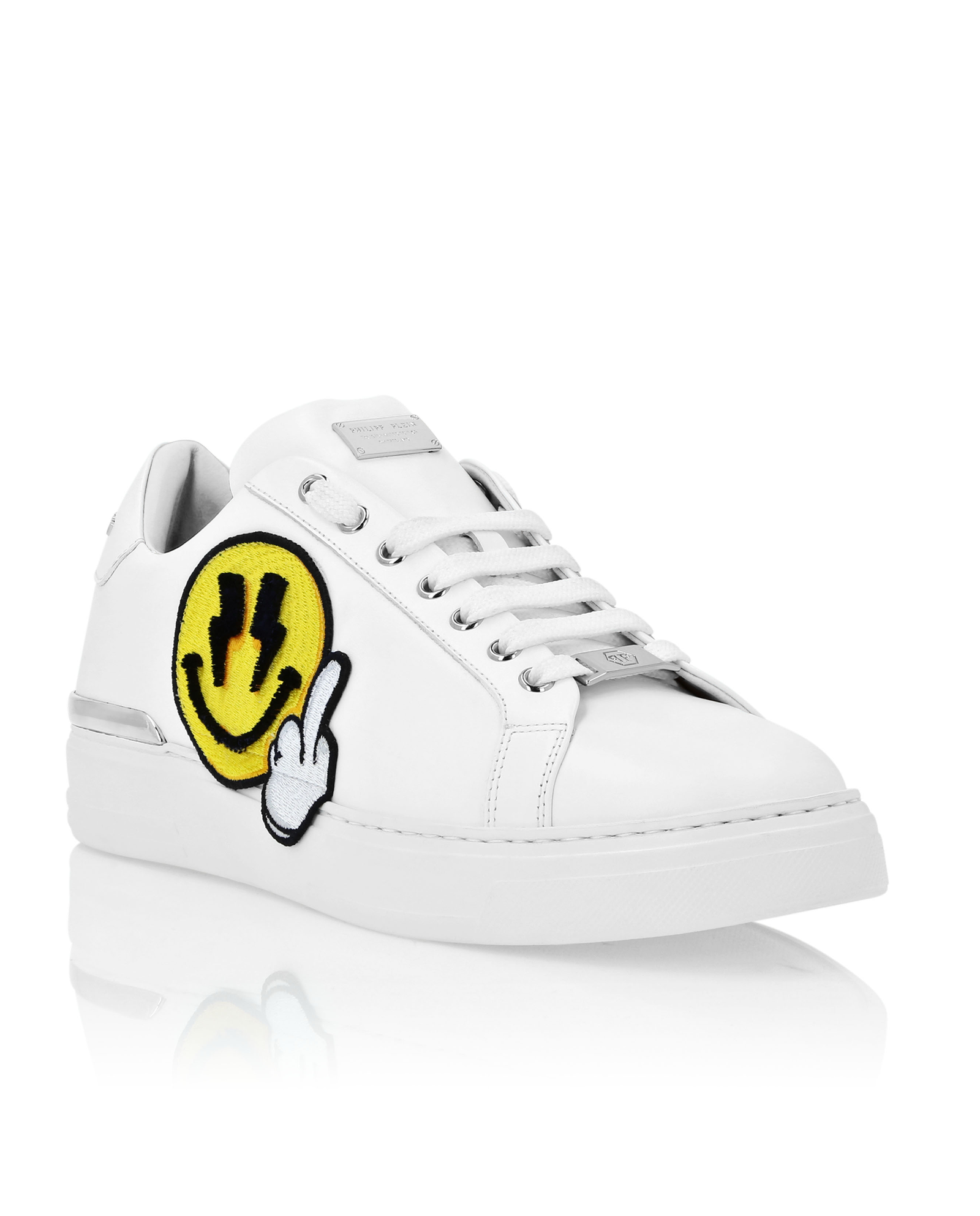 Białe sneakersy z naszywką Plein Smile - Image #1