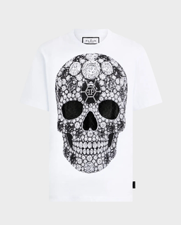 Biały t-shirt z motywem czaszki - Image #0