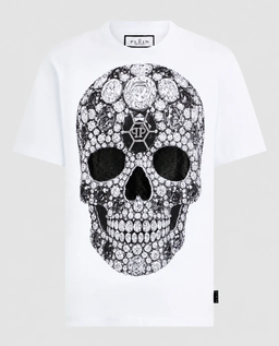 Biały t-shirt z motywem czaszki - Image #0