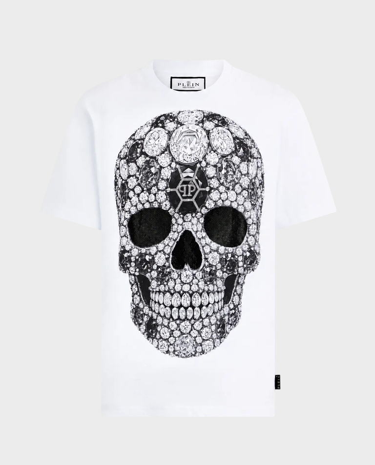Biały t-shirt z motywem czaszki