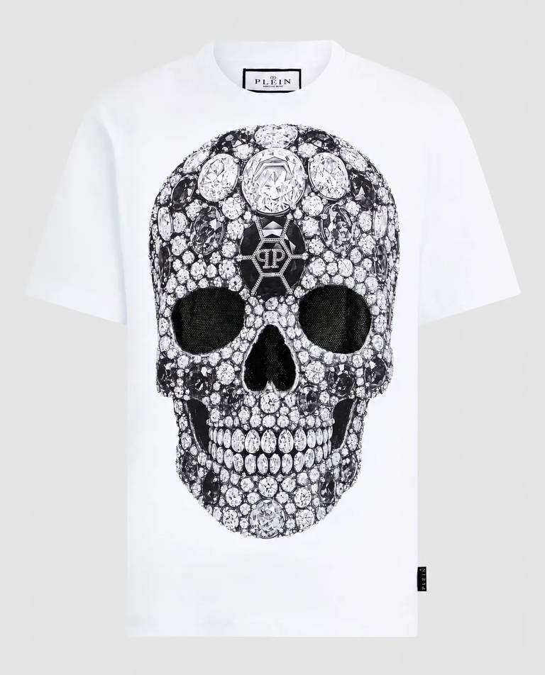 Biały t-shirt z motywem czaszki