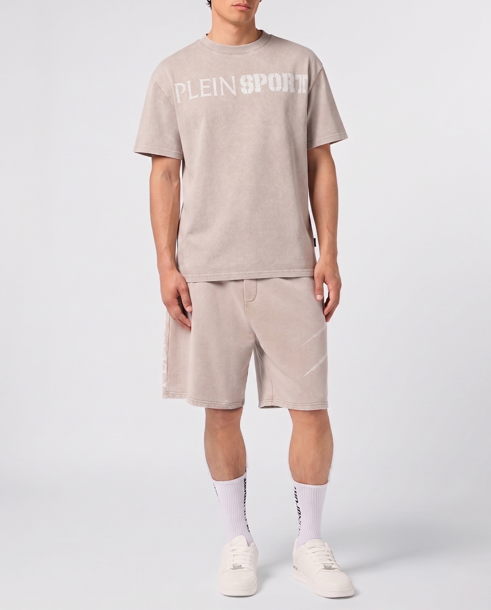 Beżowy t-shirt z efektem sprania - Image #3