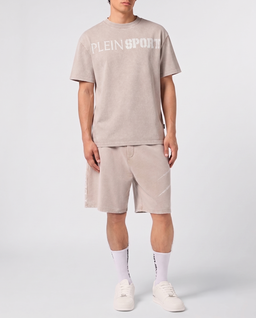 Beżowy t-shirt z efektem sprania - Image #3