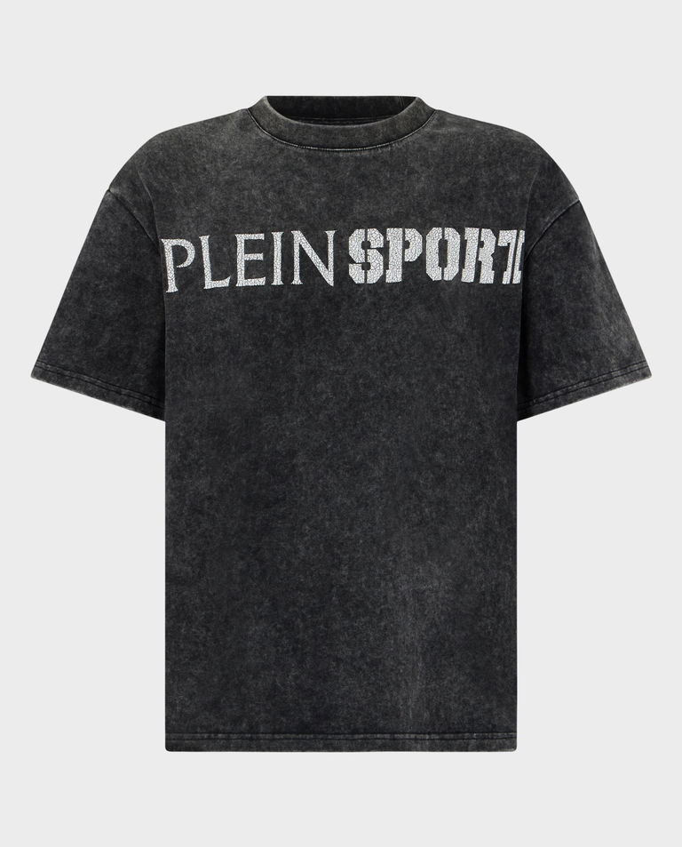 Czarny t-shirt z efektem sprania