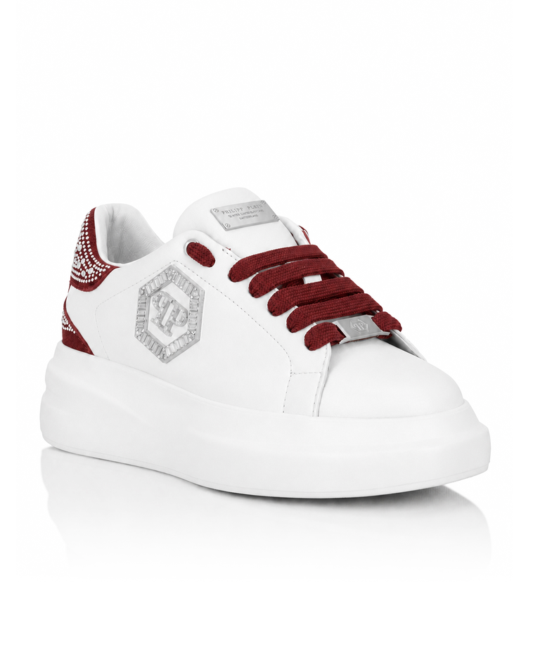 Białe sneakersy z bordowymi detalami Megastar Strass