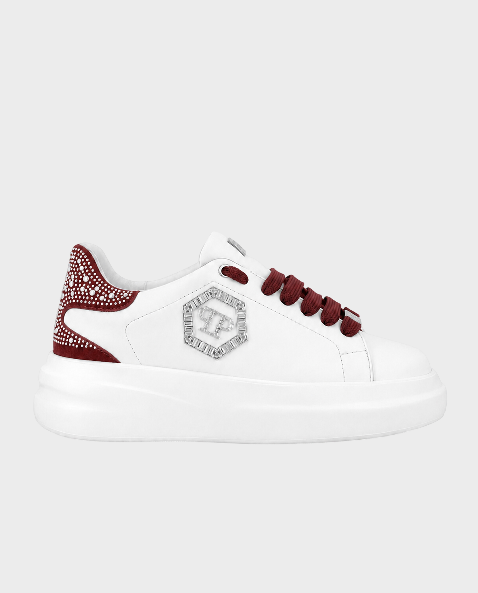 Białe sneakersy z bordowymi detalami Megastar Strass - Image #0