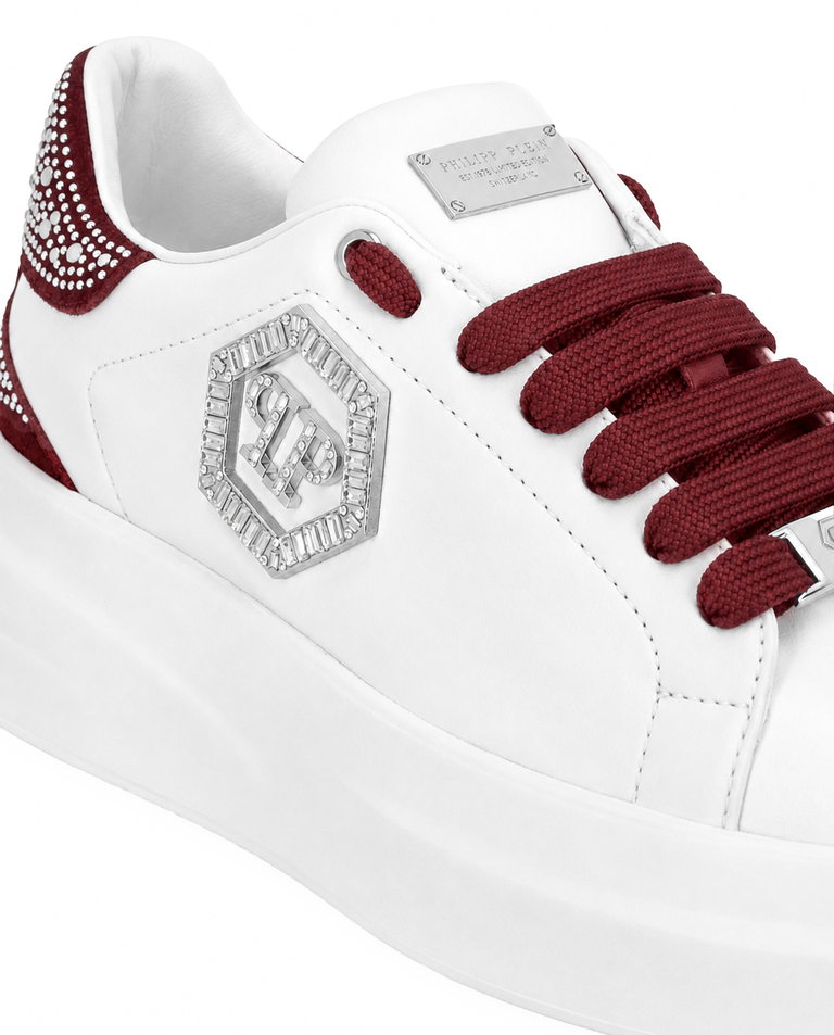 Białe sneakersy z bordowymi detalami Megastar Strass - Image #6
