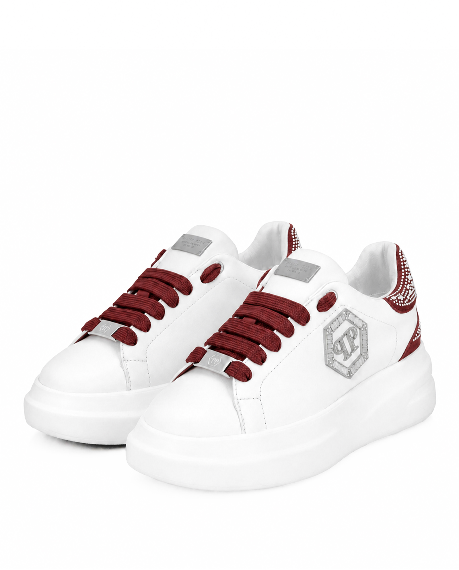 Białe sneakersy z bordowymi detalami Megastar Strass - Image #2