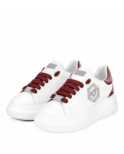 Białe sneakersy z bordowymi detalami Megastar Strass - Image #2