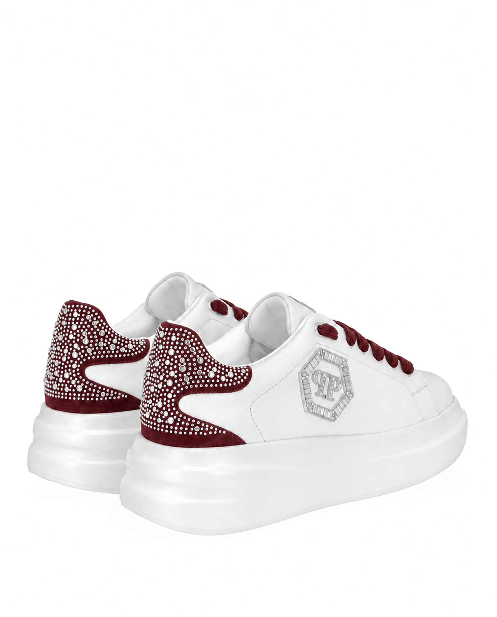 Białe sneakersy z bordowymi detalami Megastar Strass - Image #3