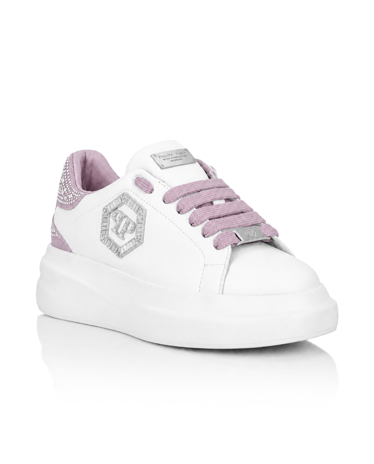 Białe sneakersy z różowymi detalami Megastar Strass