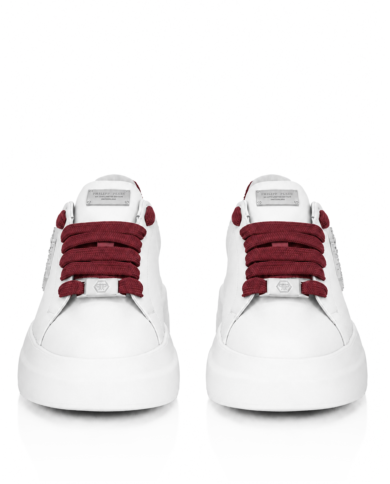Białe sneakersy z bordowymi detalami Megastar Strass - Image #4