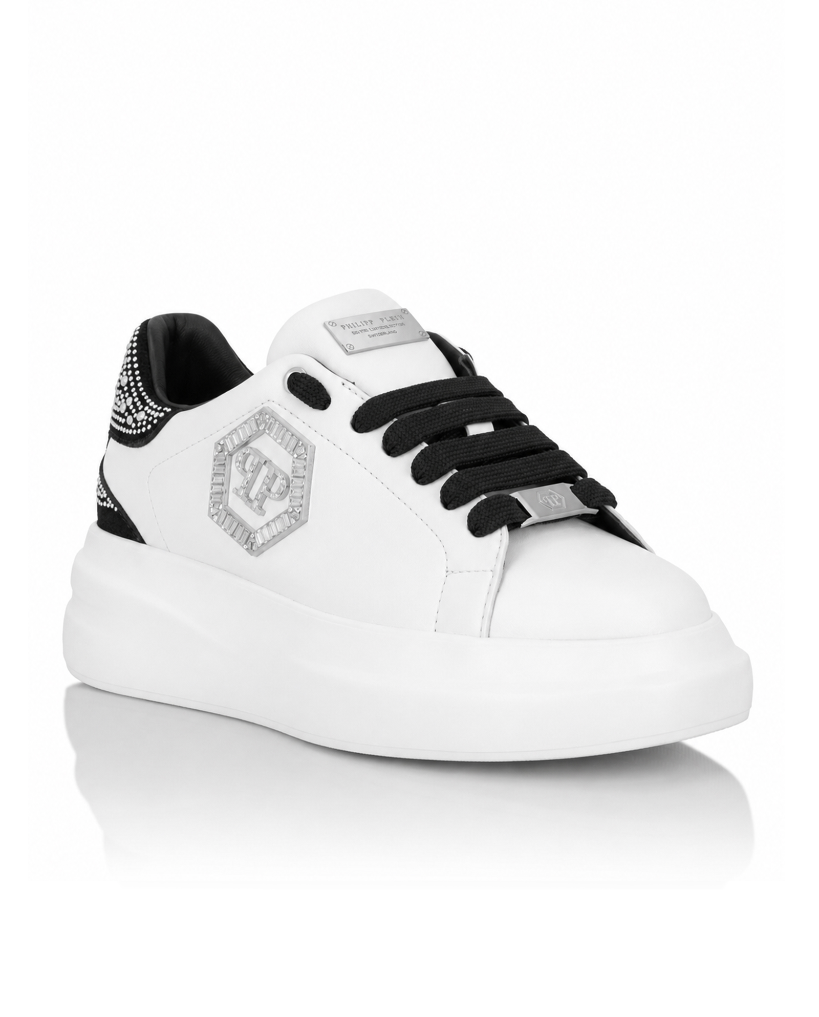 Białe sneakersy z czarnymi detalami Megastar Strass - Image #1