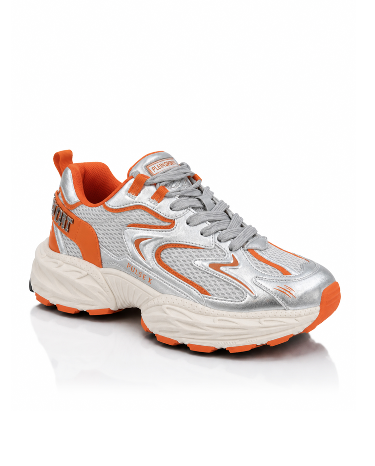 Metaliczne sneakersy z pomarańczowymi detalami Pulse X