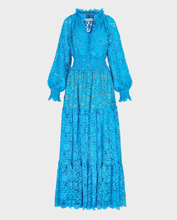 Niebieska maxi sukienka z koronki Hera - Image #0