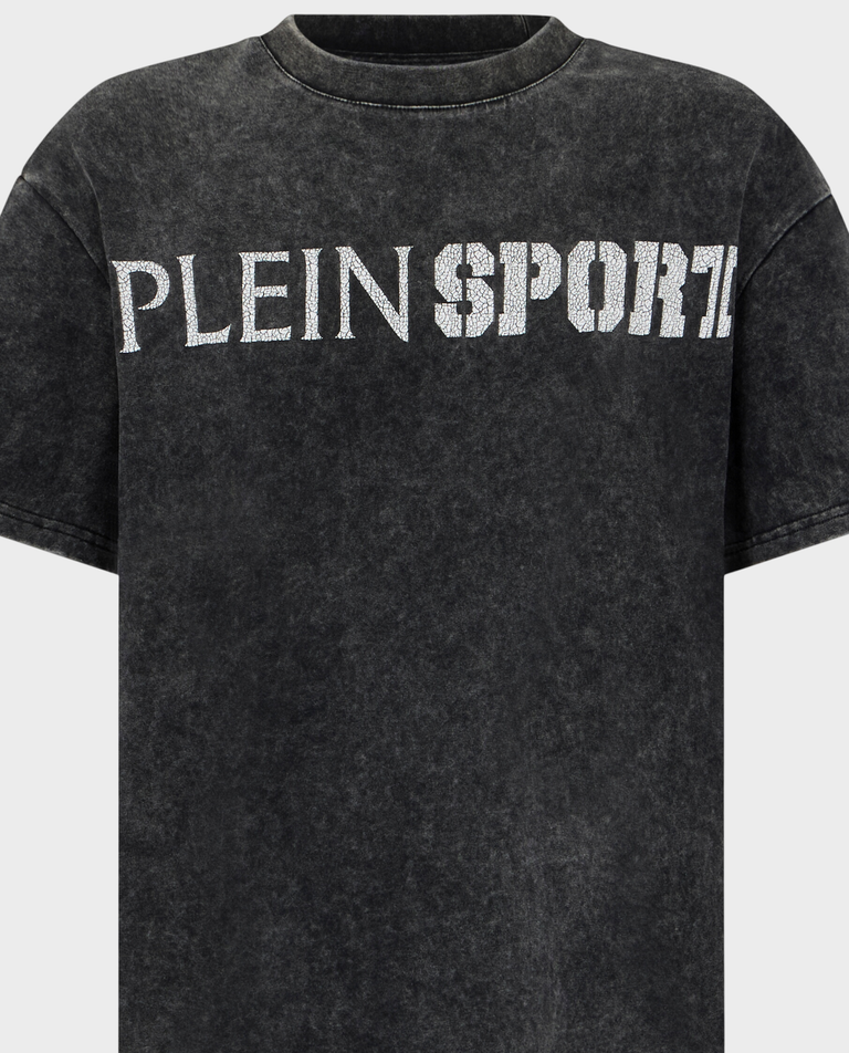Czarny t-shirt z efektem sprania