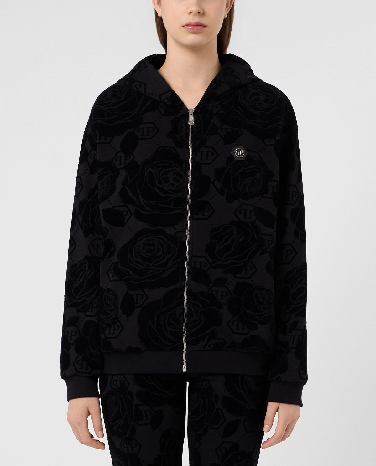Czarna bluza z kwiatowym monogramem - Image #2