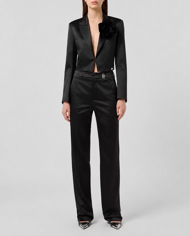Czarne satynowe spodnie Straight Fit